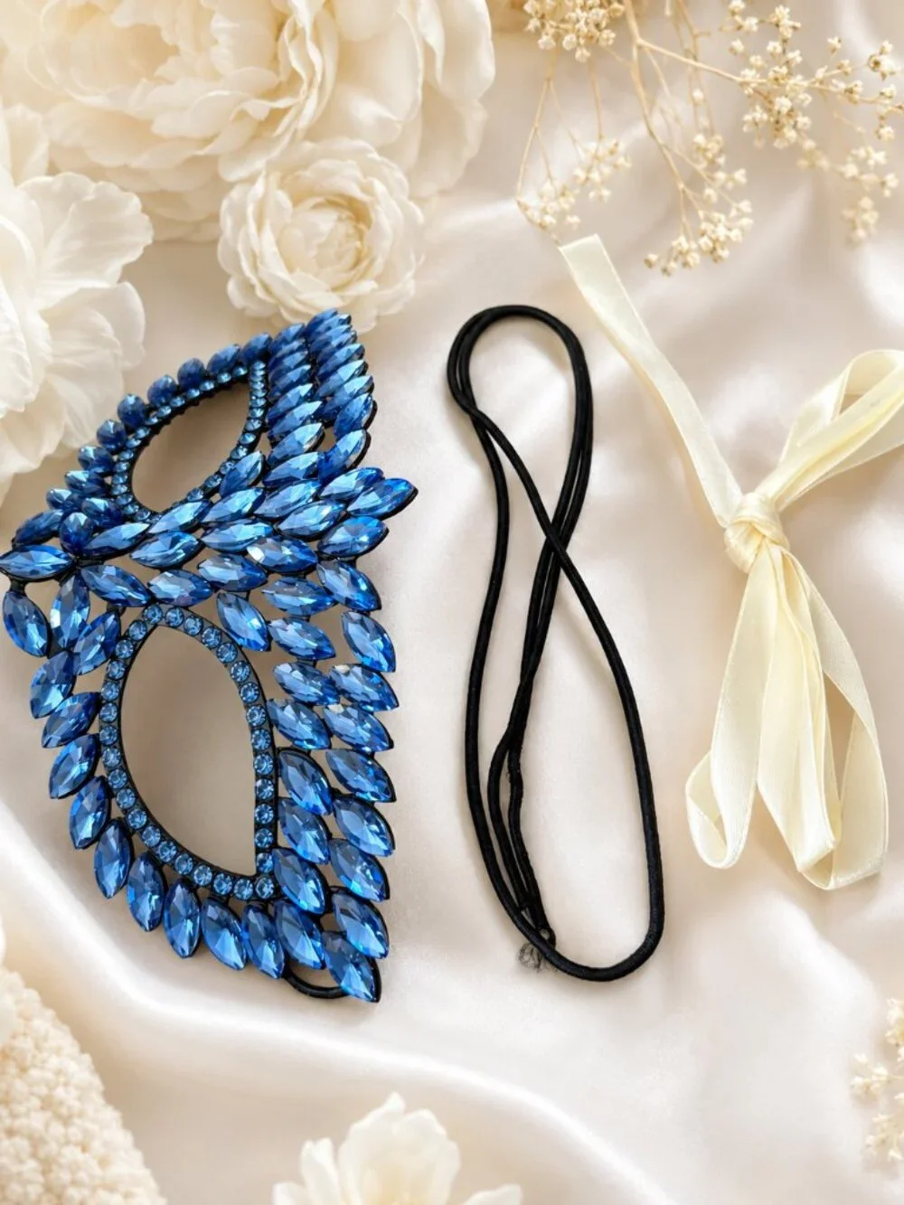 Sapphire Rhinestone Eye Mask, Masquerade Ball Accessory, Theater and cosplay